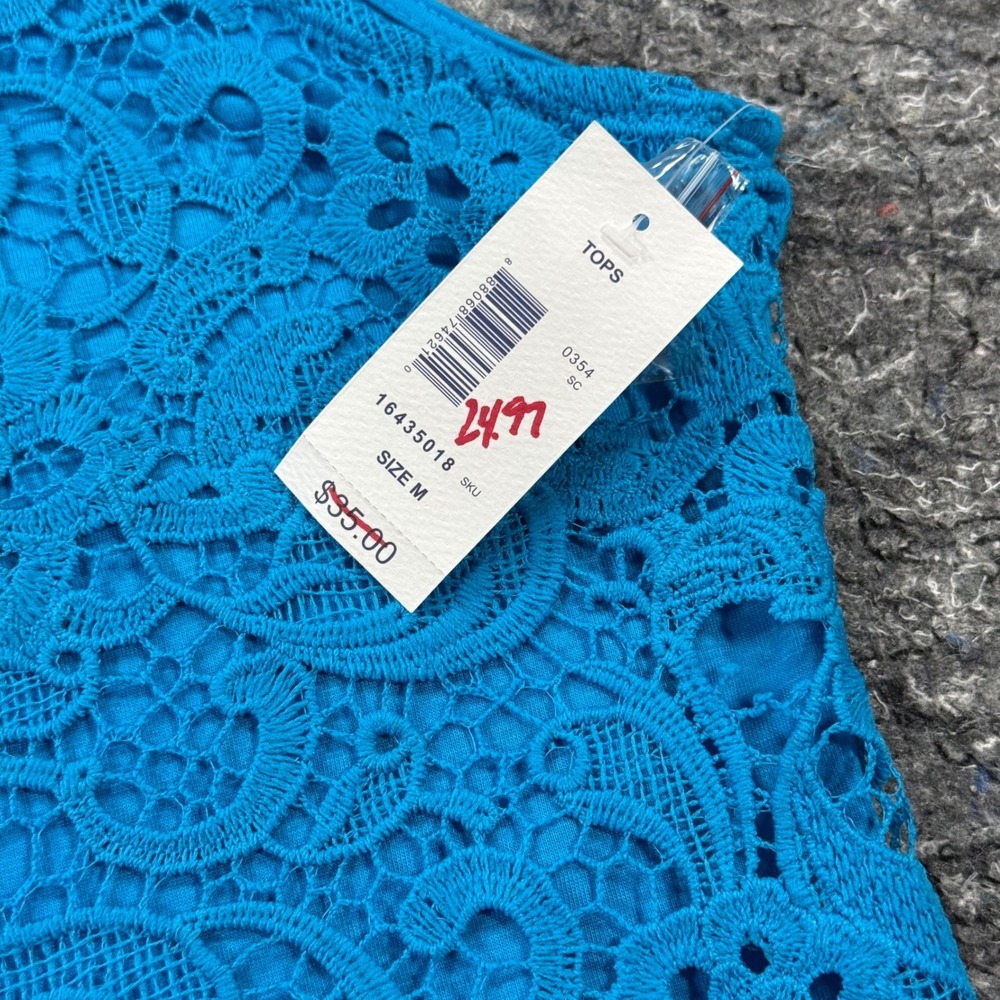 Indigo Great Northwest Turquoise Blue Crochet Lace Tie Front Sleeveless Top M - Picture 4 of 7